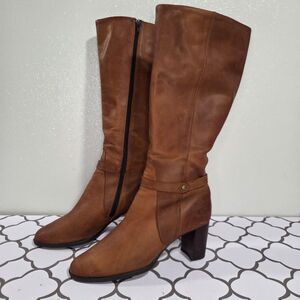Born Ellendale Knee High Leather Boots Brown Low Heel sz 8.5